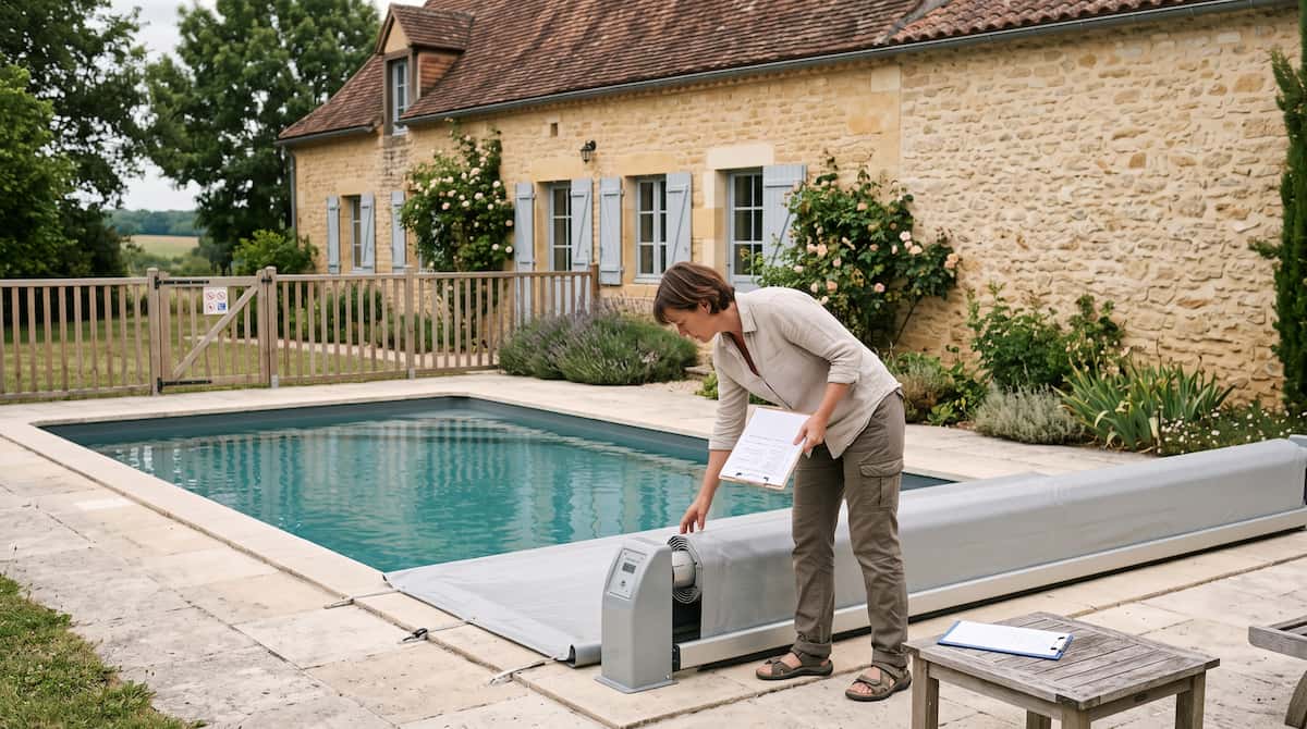 Private swimming pool with security barrier at a holiday rental in Southwest France