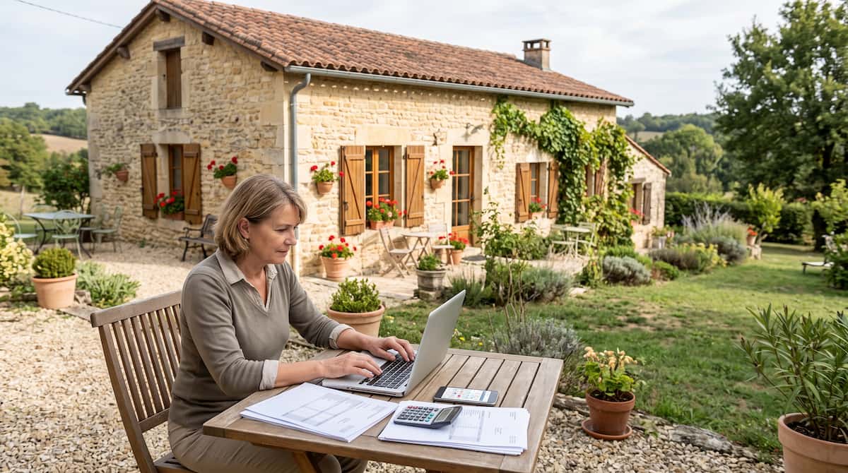 French country gîte with terrace overlooking the rolling countryside of Southwest France
