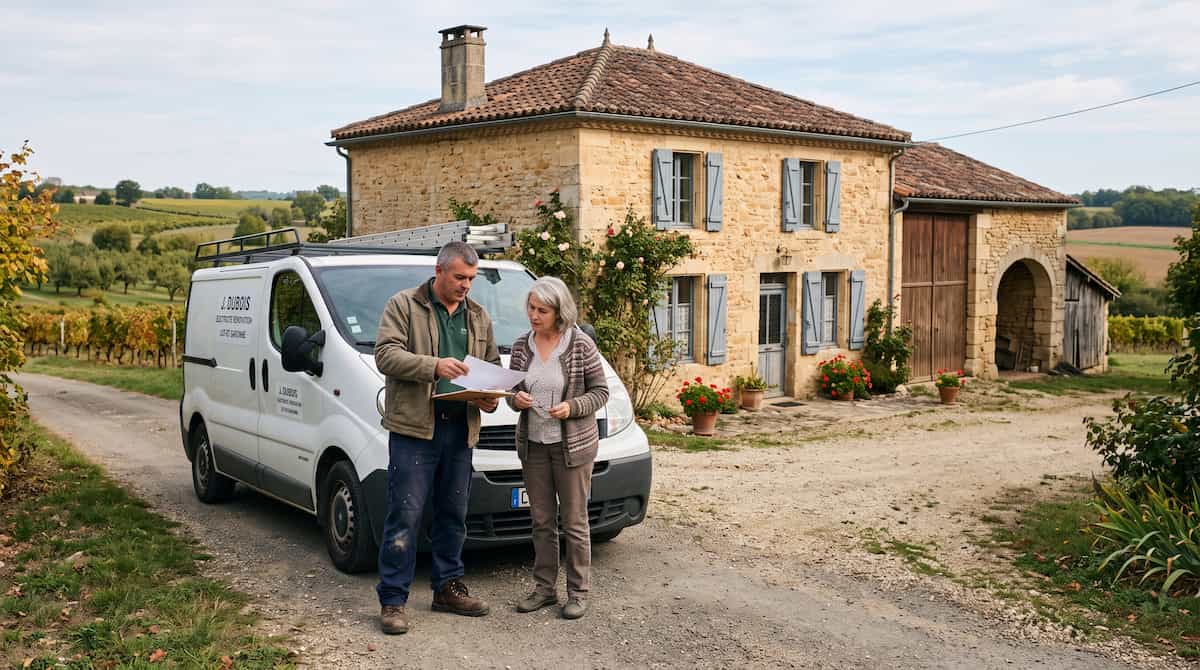French tradesperson in Lot-et-Garonne discussing renovation work