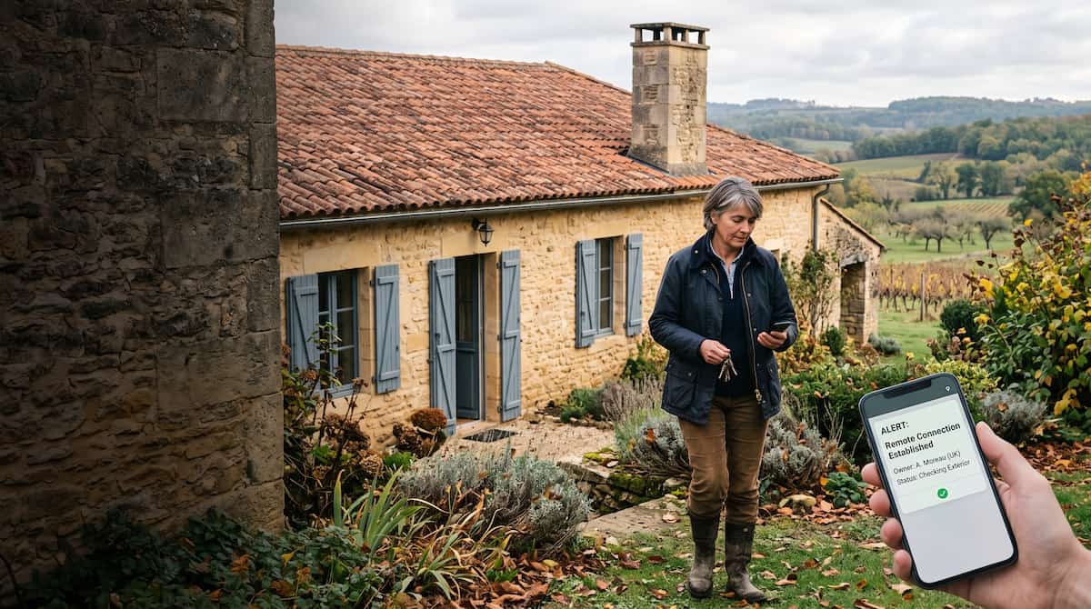 Traditional stone house and pool in rural Dordogne, Southwest France